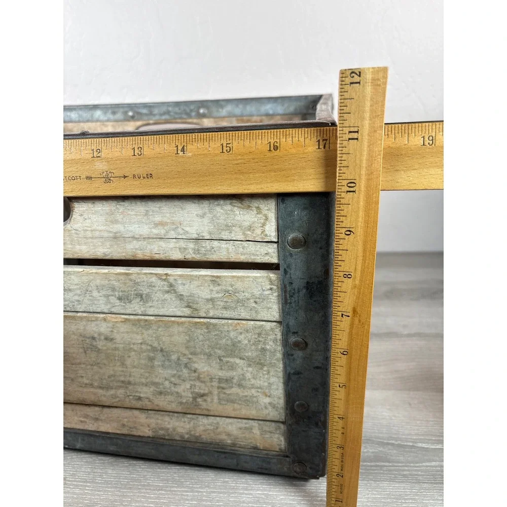 Vintage Roberts Wood Dairy Milk Crate Metal Reinforced Industrial Storage Box